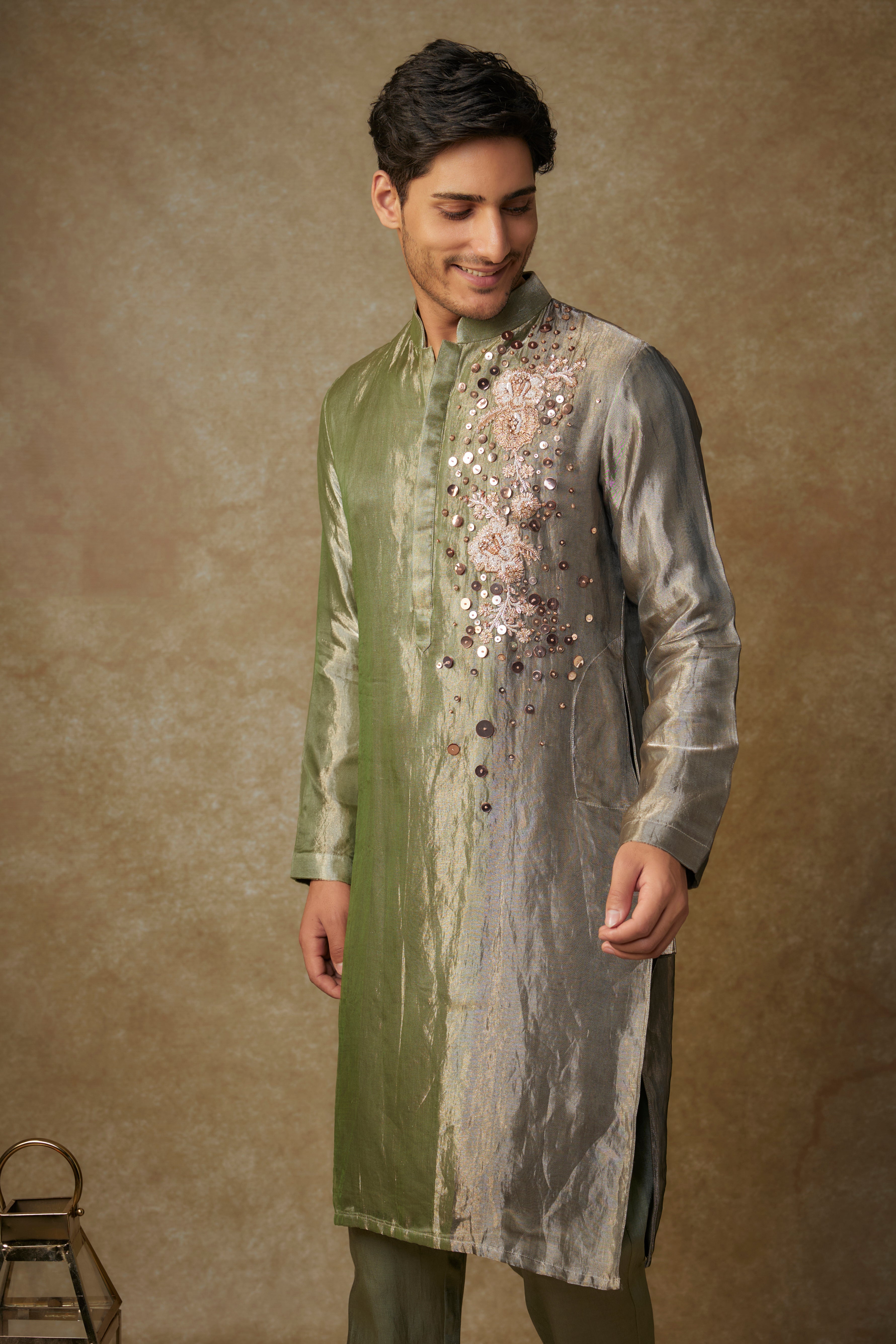 green black embroiderd kurta set