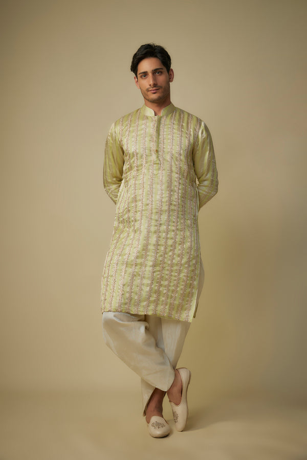 yellow embroiderd kurta with dhoti