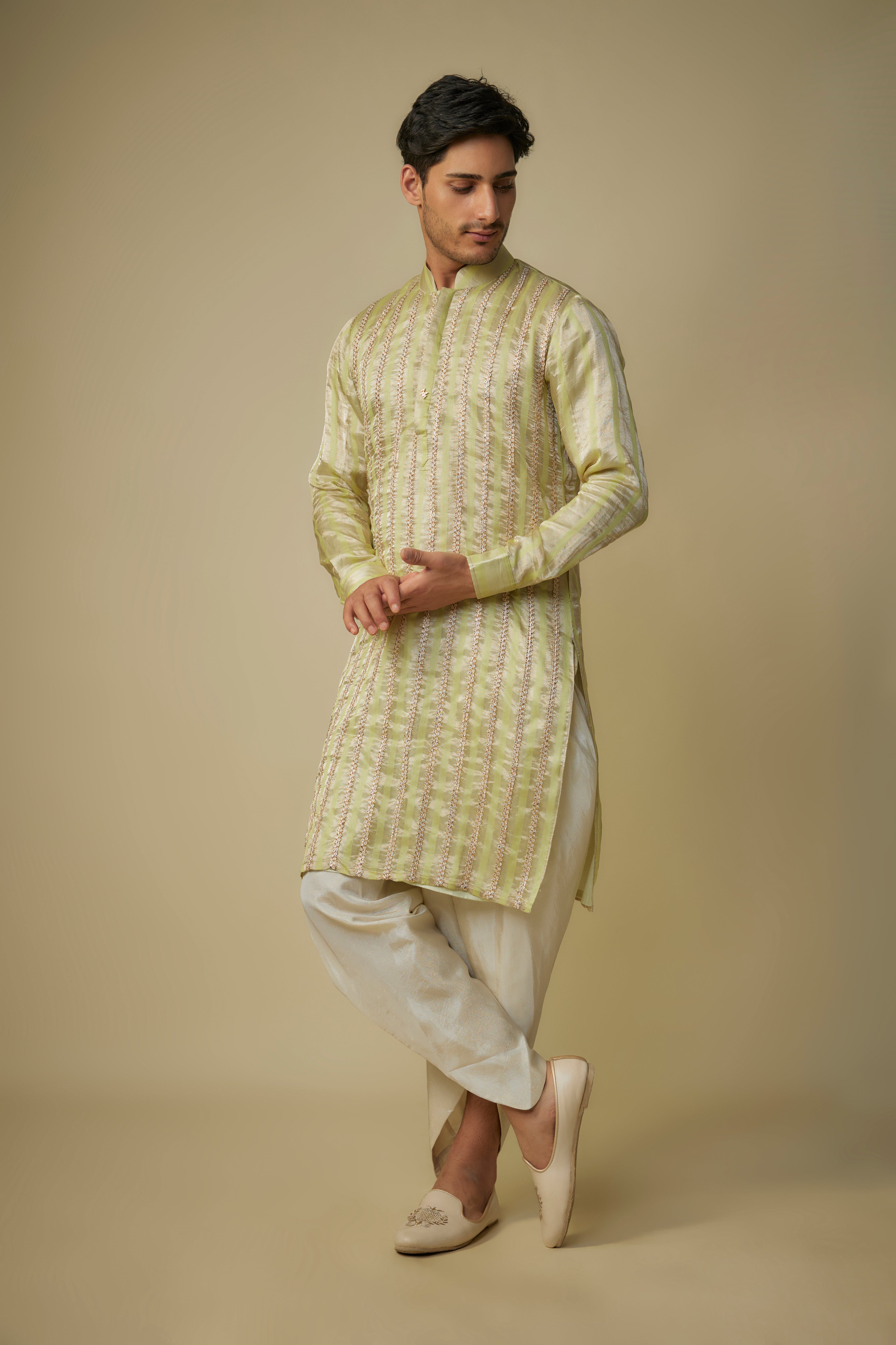 yellow embroiderd kurta with dhoti