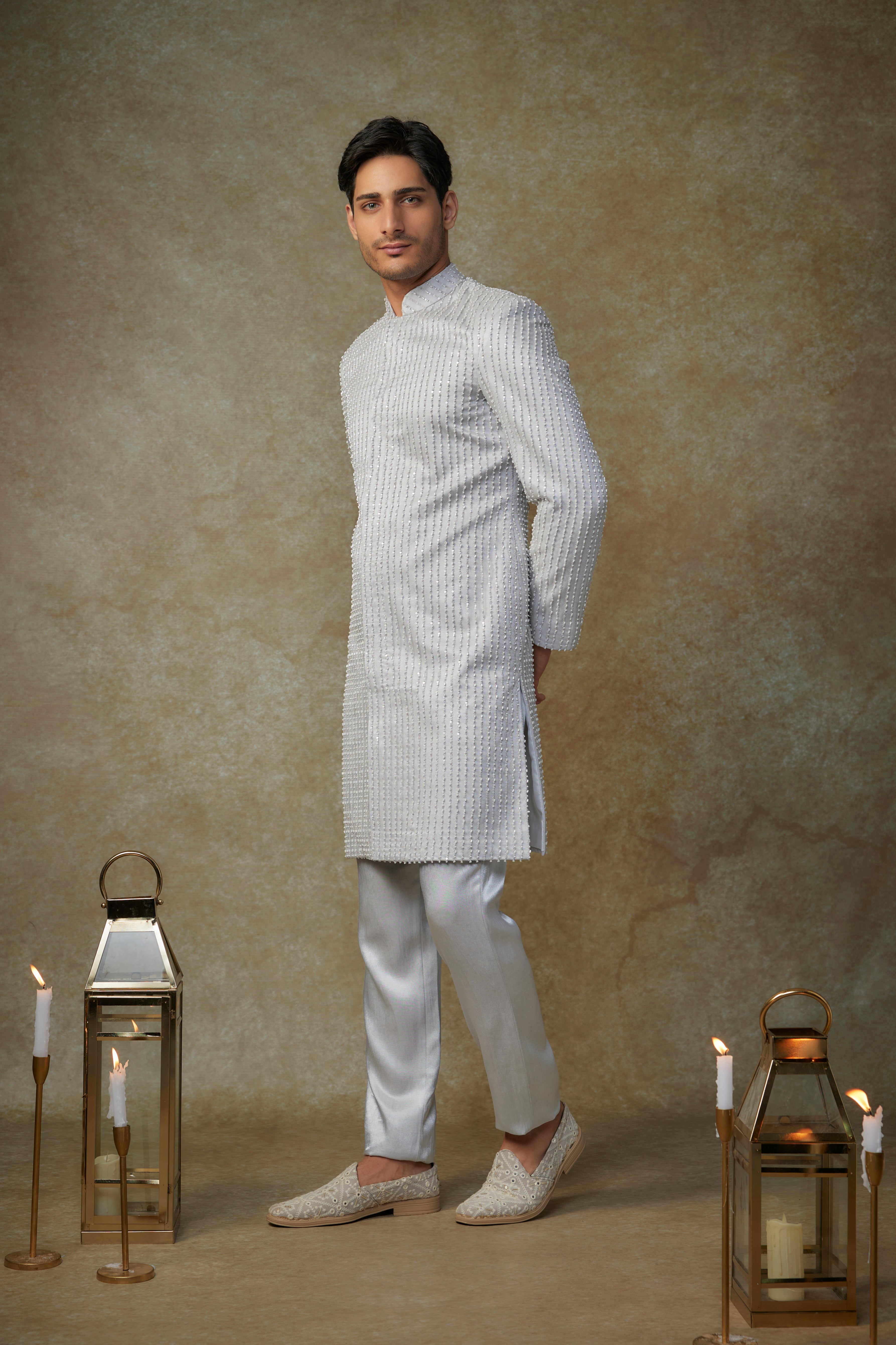 grey embroiderd sherwani with pant