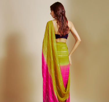 Mustard Ombre Saree With Multi-Coloured Blouse