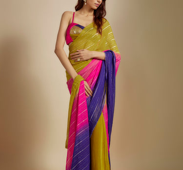 Mustard Ombre Saree With Multi-Coloured Blouse