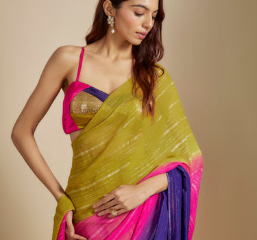 Mustard Ombre Saree With Multi-Coloured Blouse