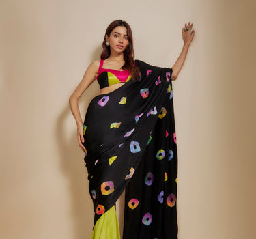 Black  Shibori Saree With Multi-Colour Blouse