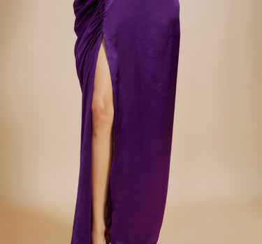 Red embroidered Blouse With Purple Skirt & Drape