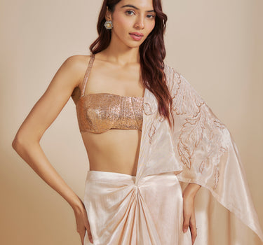 Peach Skirt Saree With Rose Gold Blouse