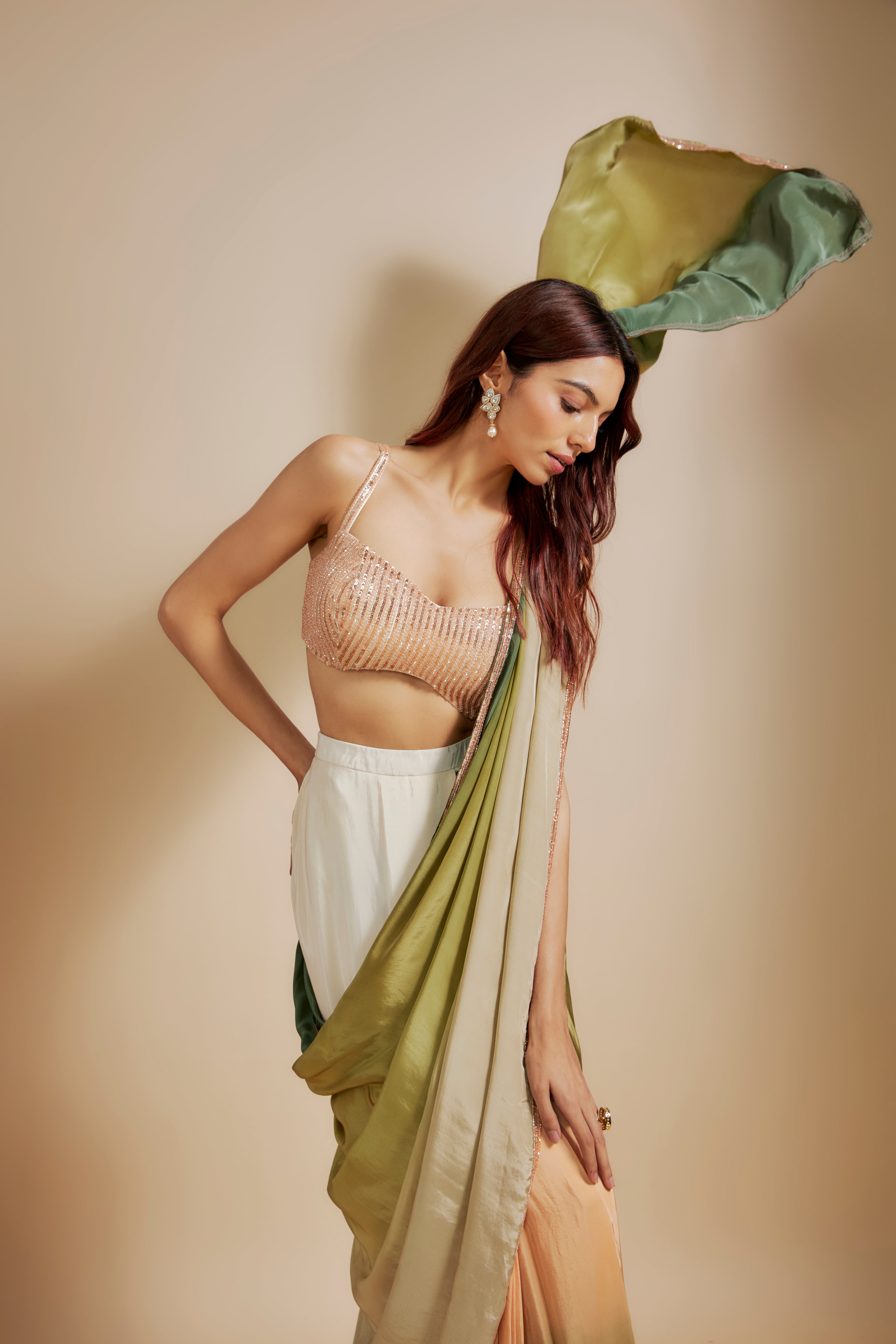 Green Ombre Saree With Embroidered Blouse