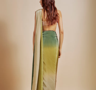 Green Ombre Saree With Embroidered Blouse