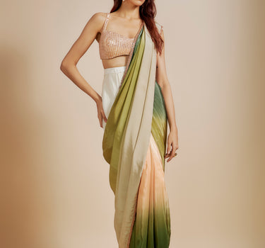 Green Ombre Saree With Embroidered Blouse