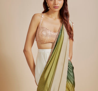 Green Ombre Saree With Embroidered Blouse