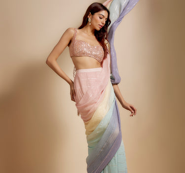 Multi-Colour Ombre Saree With Embroidered Blouse