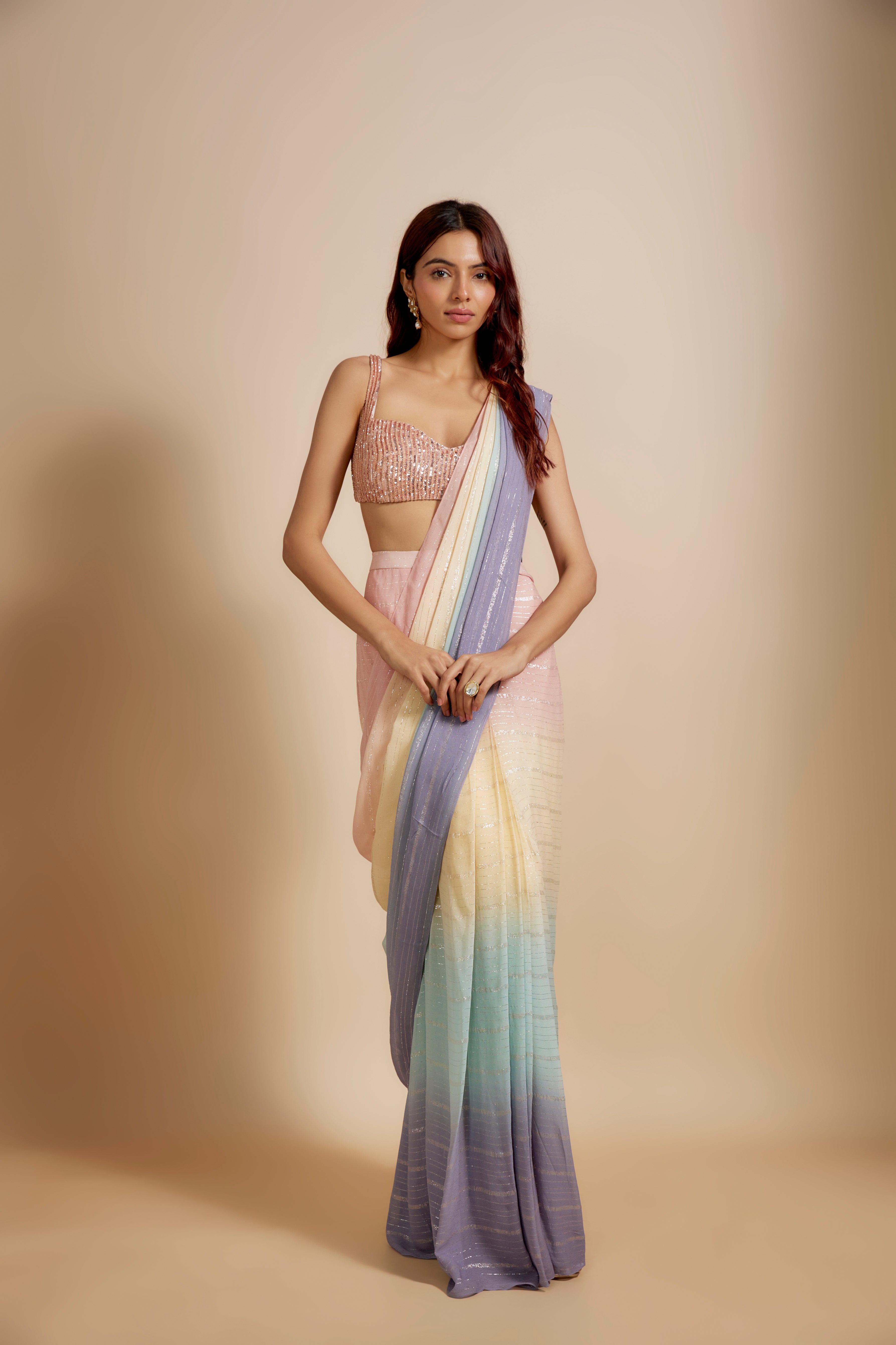 Multi-Colour Ombre Saree With Embroidered Blouse