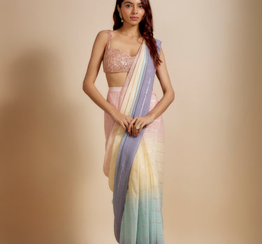 Multi-Colour Ombre Saree With Embroidered Blouse