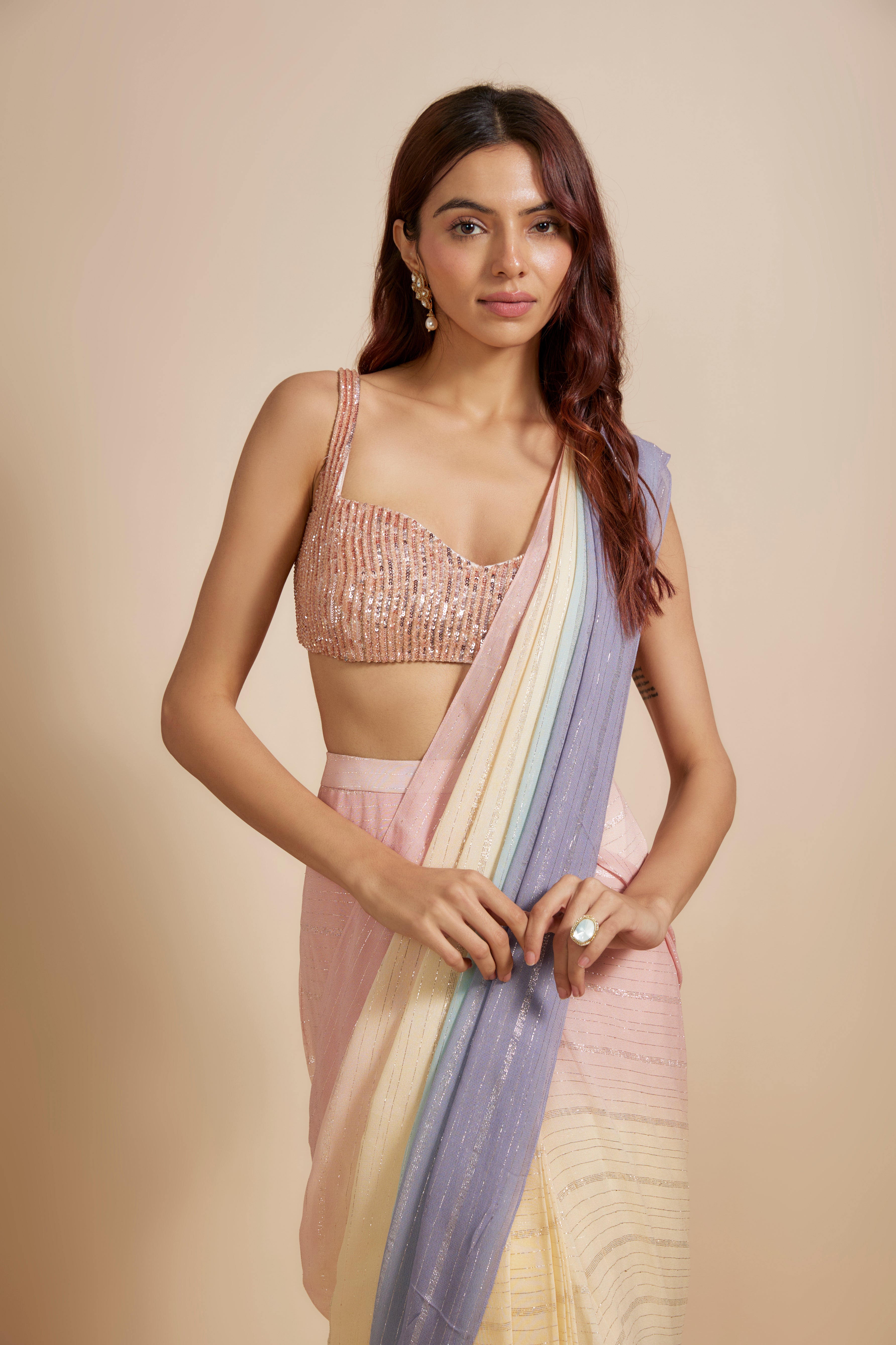 Multi-Colour Ombre Saree With Embroidered Blouse