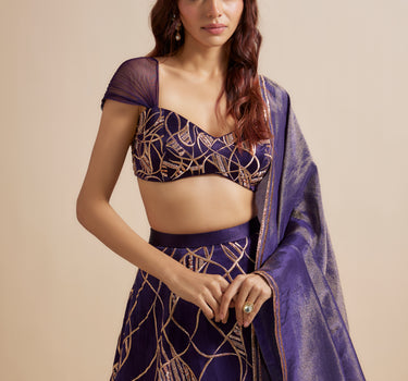 Deep Purple Embroidered Lehenga Set