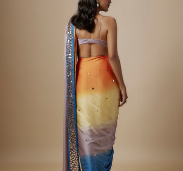 Multi-Colour Ombre Saree With Lilac Blouse