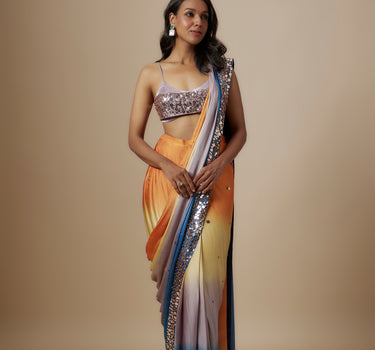 Multi-Colour Ombre Saree With Lilac Blouse