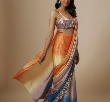 Multi-Colour Ombre Saree With Lilac Blouse