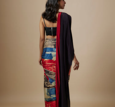 Rust Ajrakh Printed Saree With Black Blouse