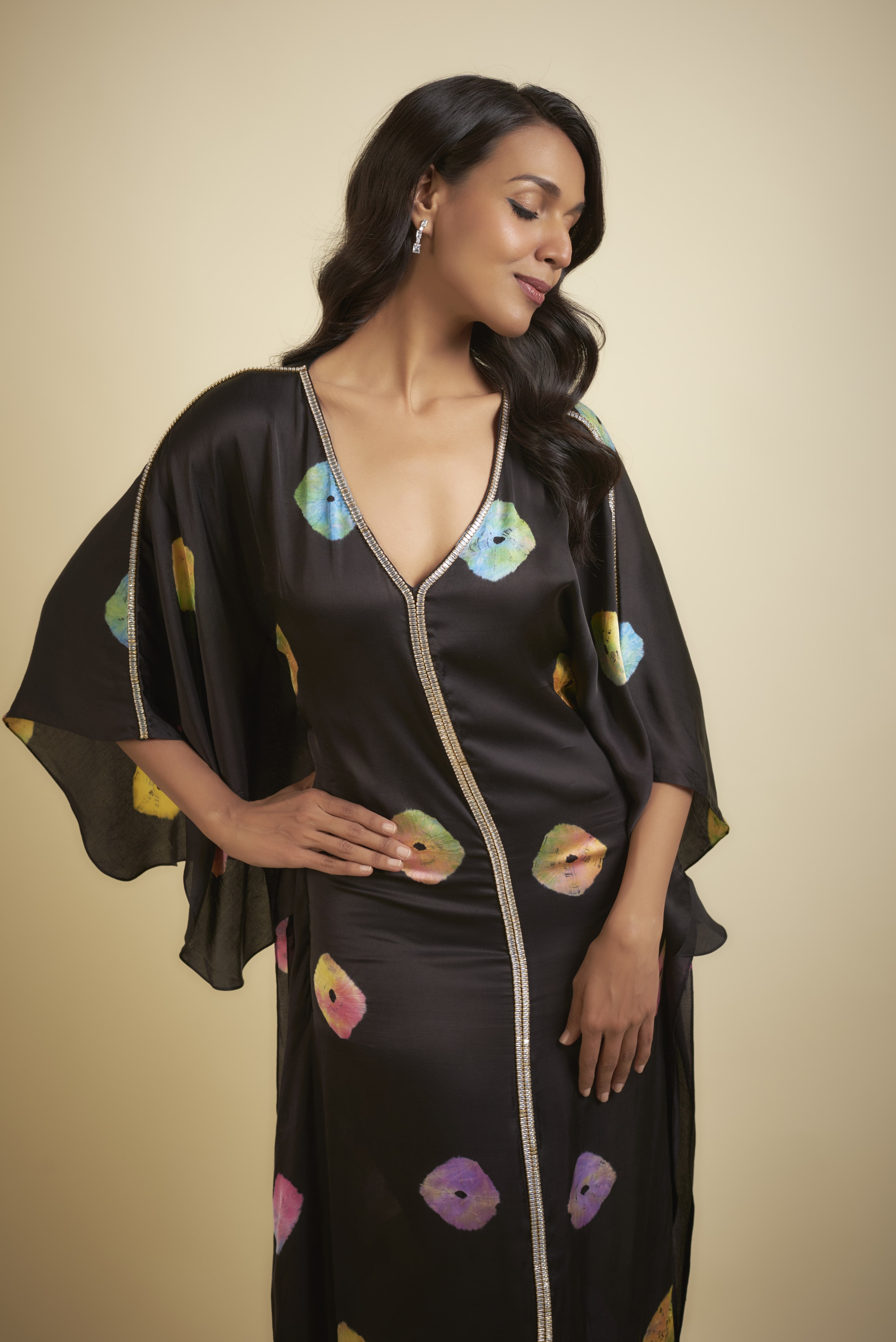 BLACK SHIBORI EMBROIDERED KAFTAN