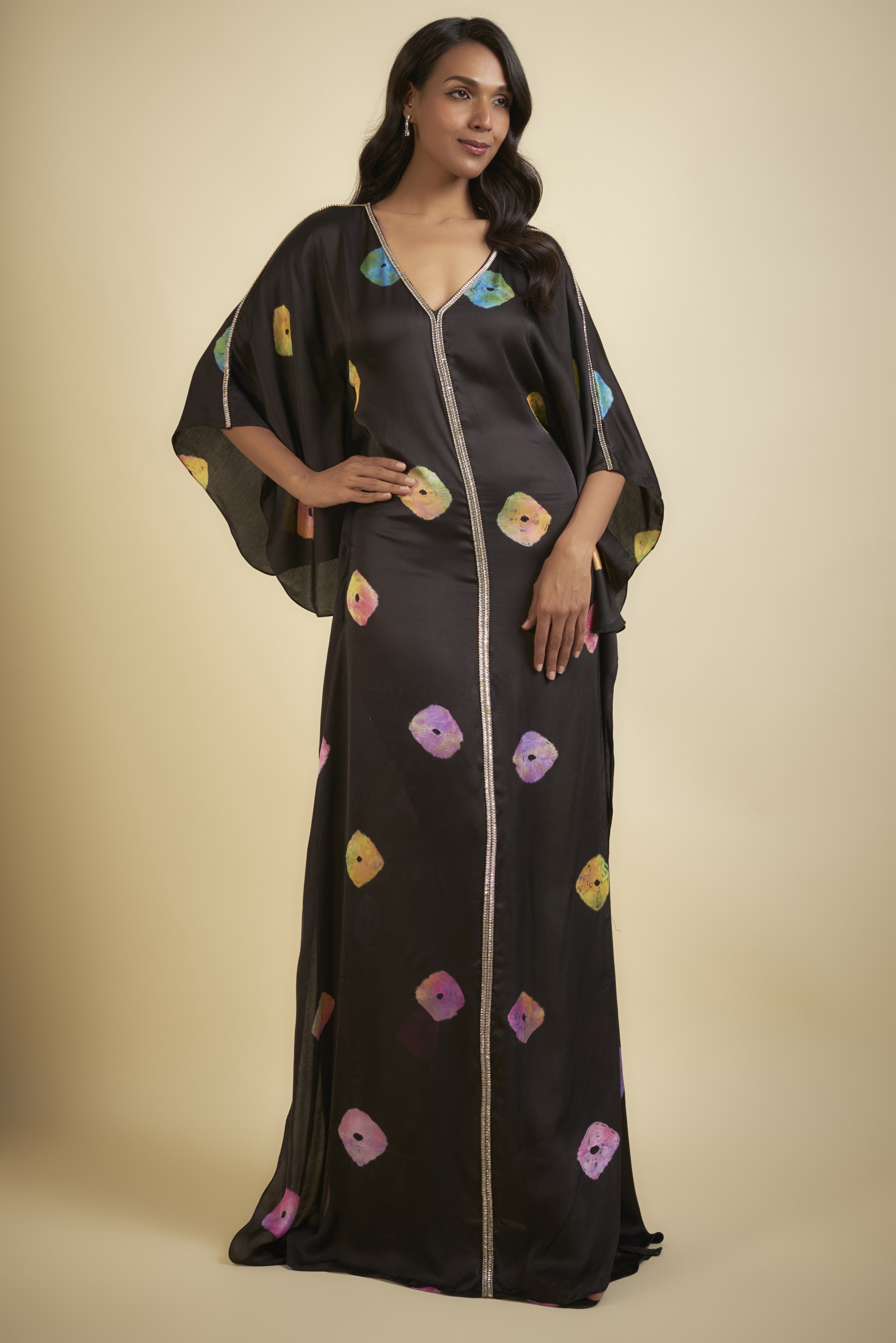 BLACK SHIBORI EMBROIDERED KAFTAN