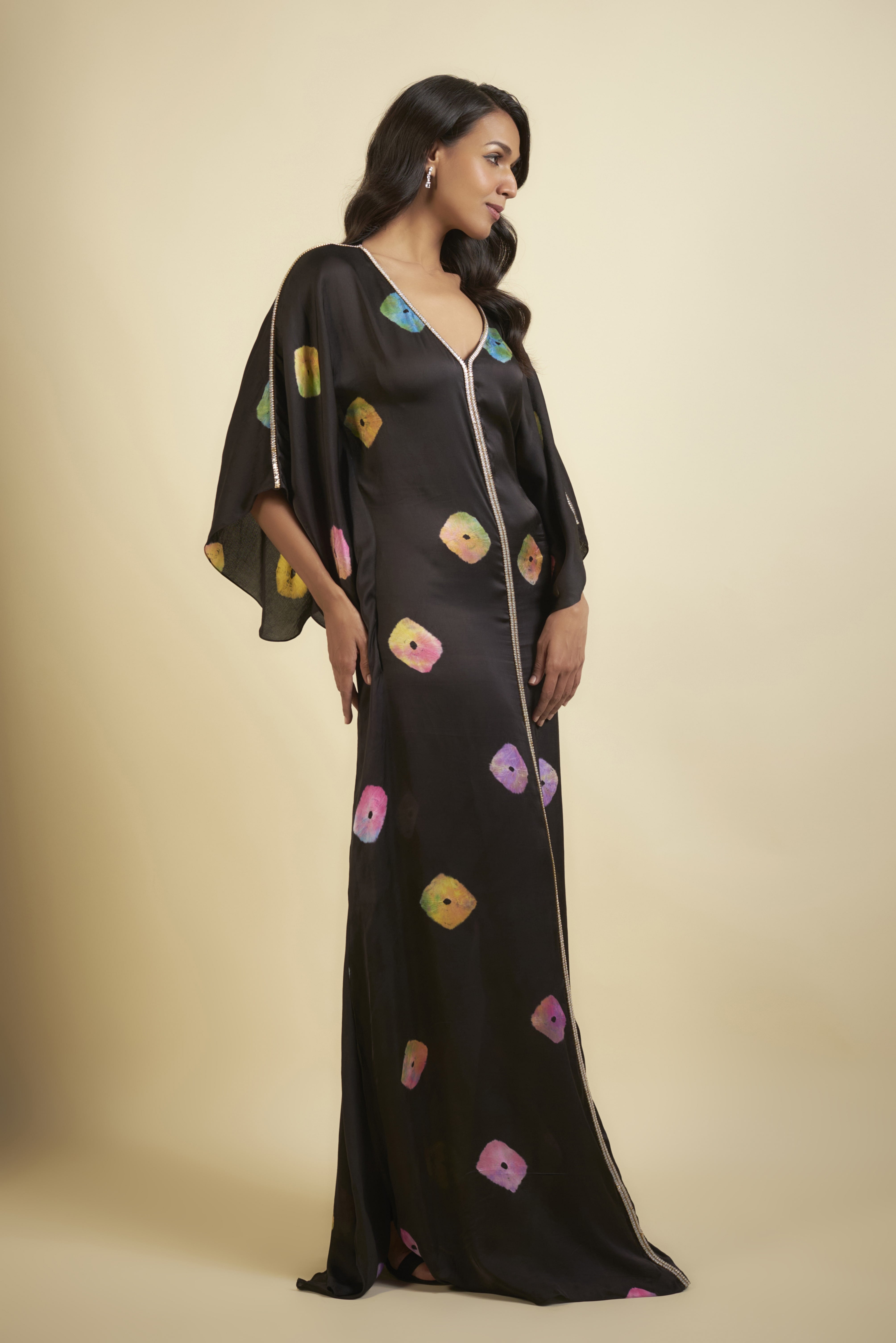 BLACK SHIBORI EMBROIDERED KAFTAN