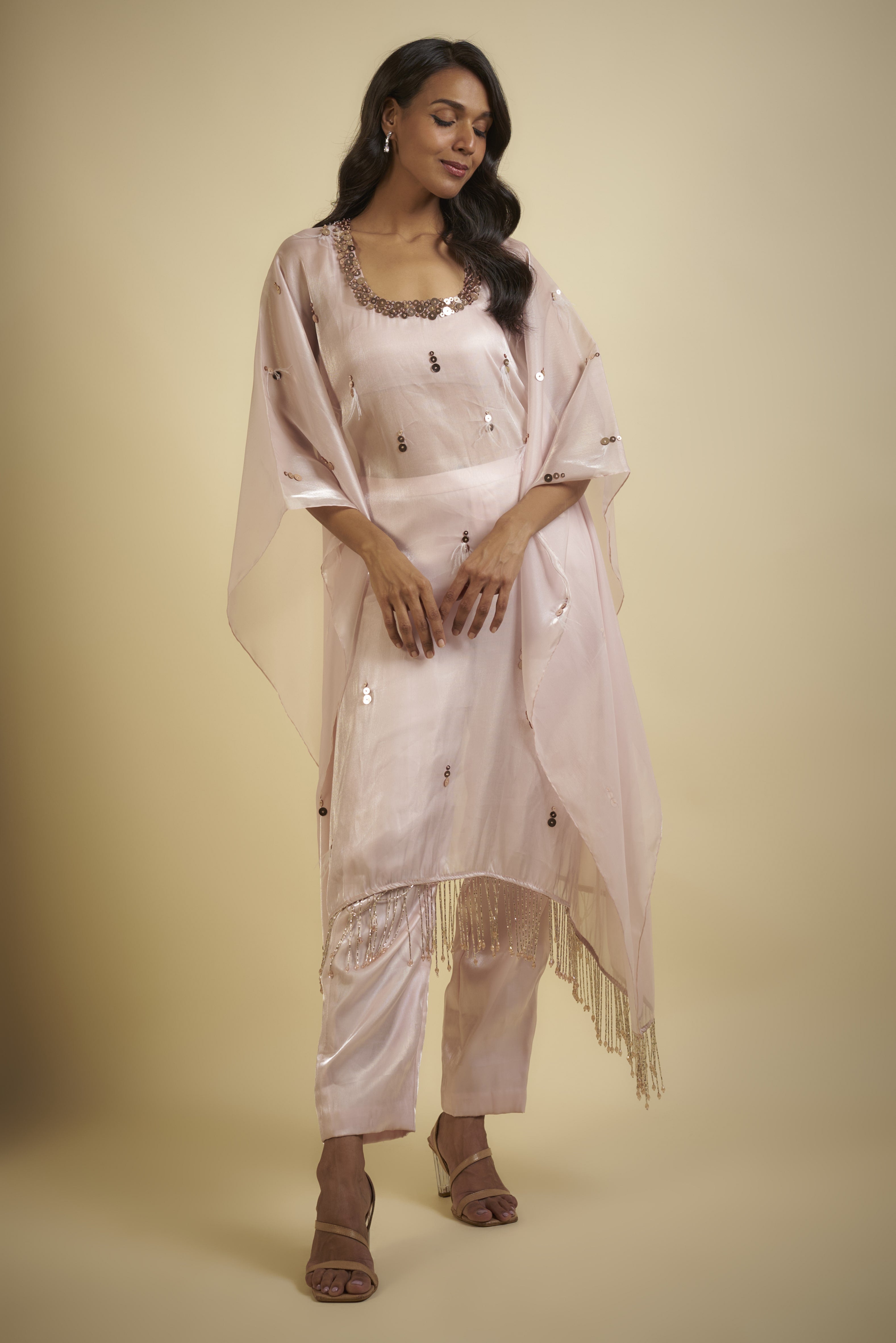 BABY PINK EMBROIDERED KAFTAN TOP WITH PANT