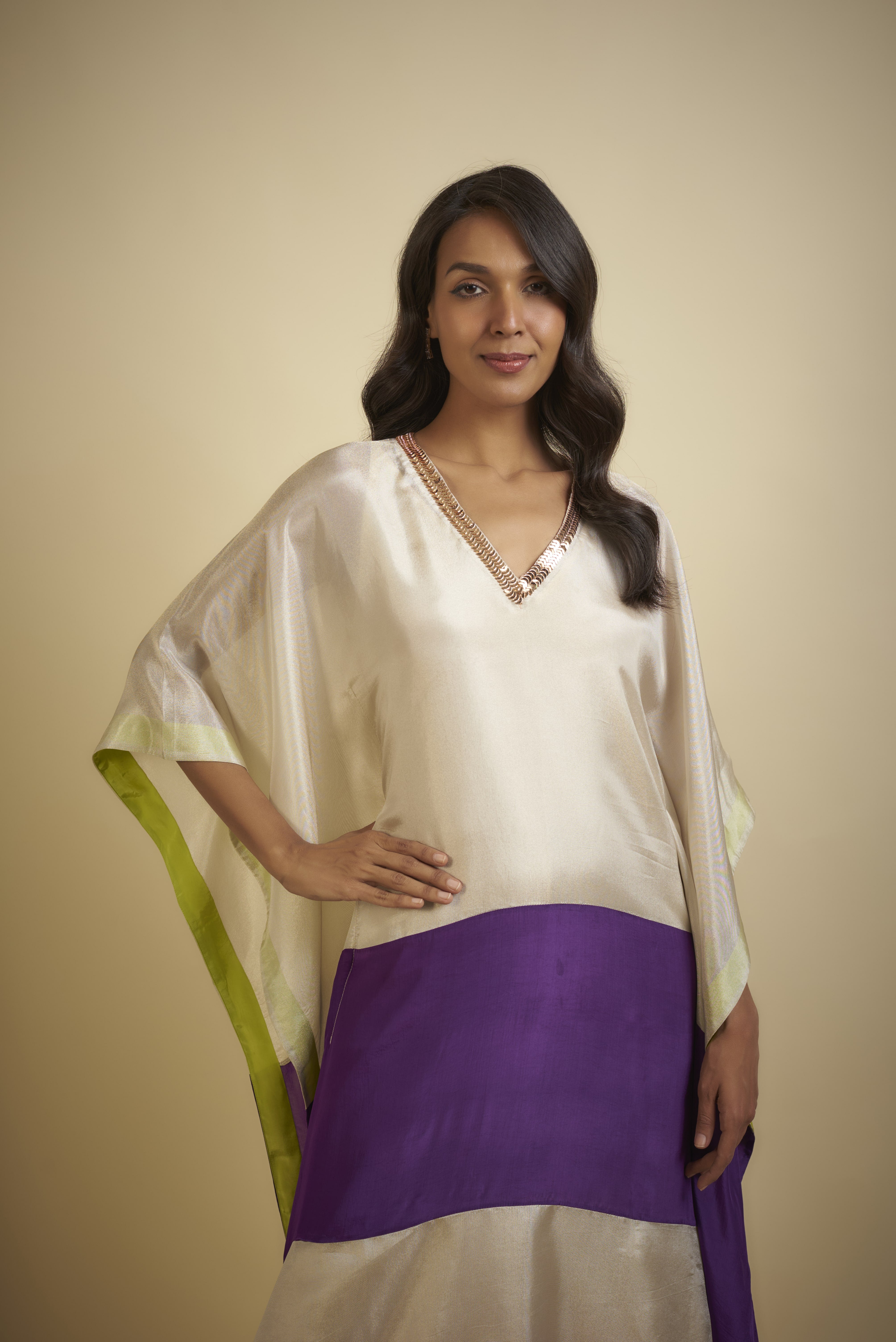 MULTI COLOUR BLOCK EMBROIDERED KAFTAN