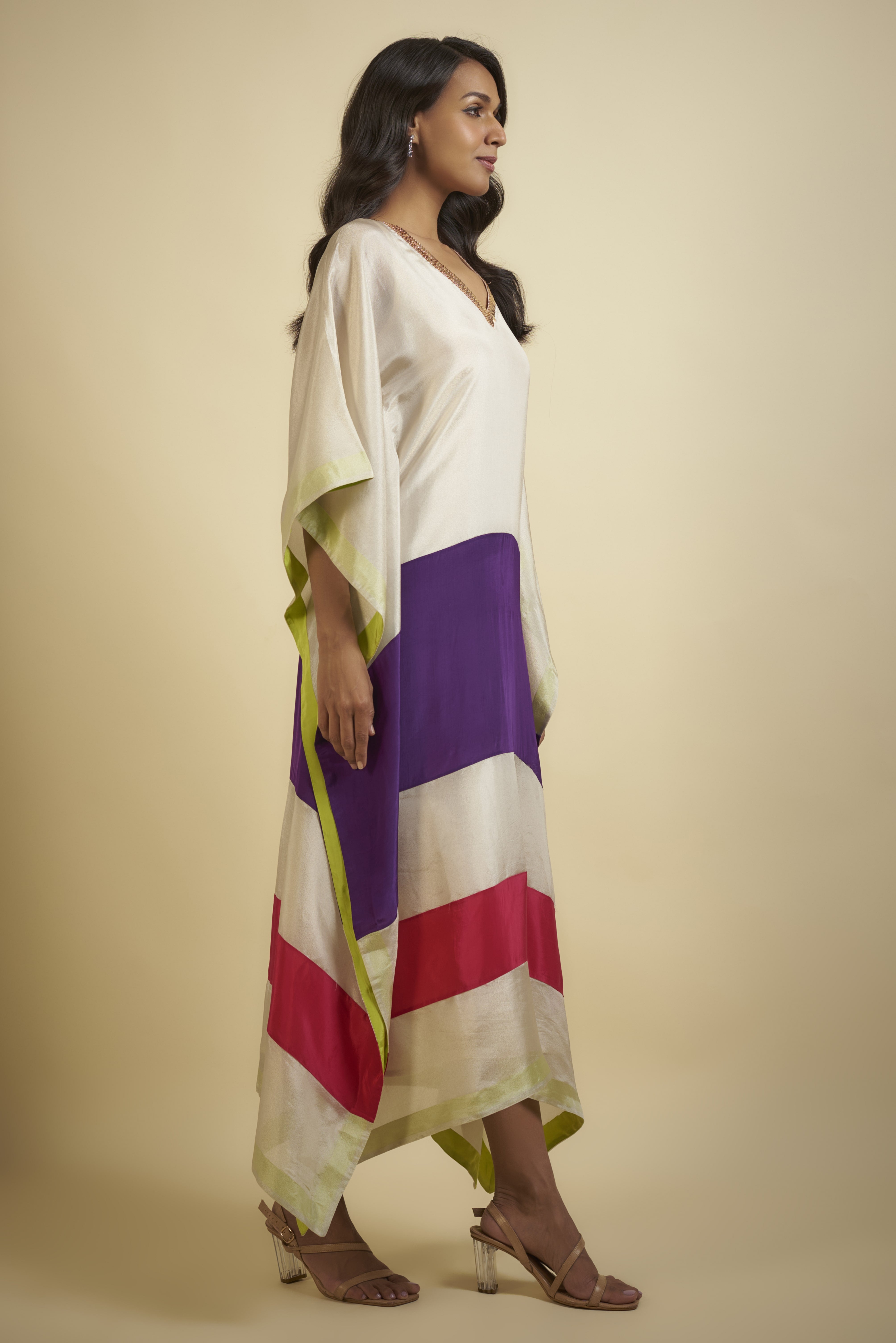 MULTI COLOUR BLOCK EMBROIDERED KAFTAN