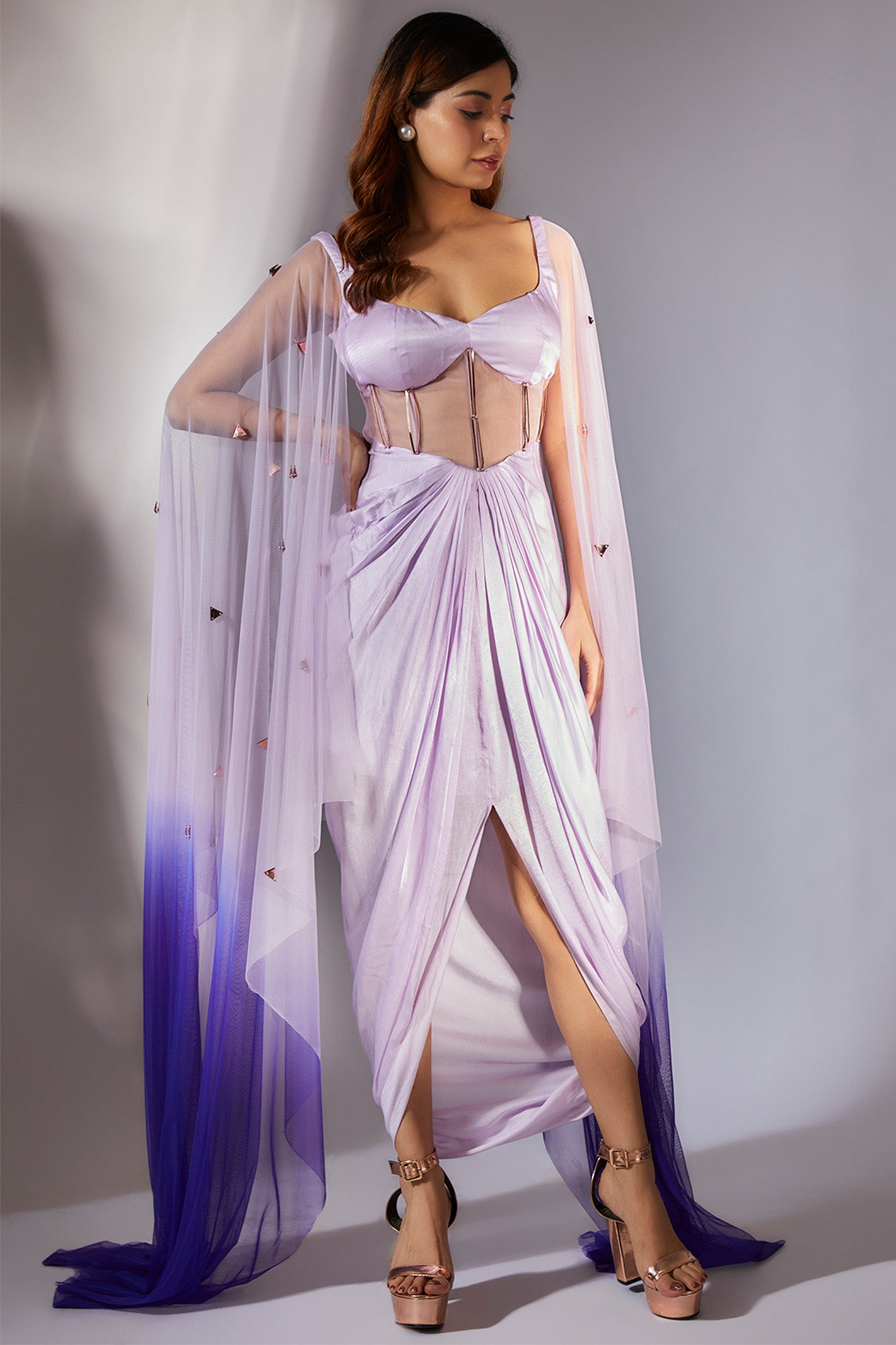 Lilac Embroidered Draped Corset Dress