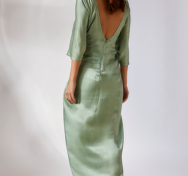 Sage Green Embroidered Draped Dress