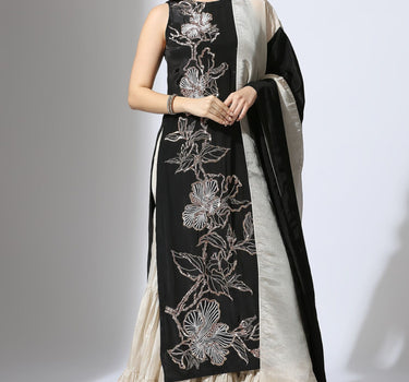 Black Embroidered Kurta With Tissue Sharara Set