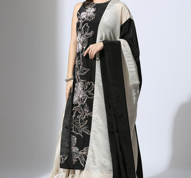 Black Embroidered Kurta With Tissue Sharara Set