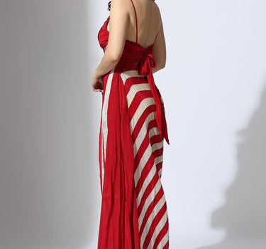 Red And Colour Block Stripe Dress