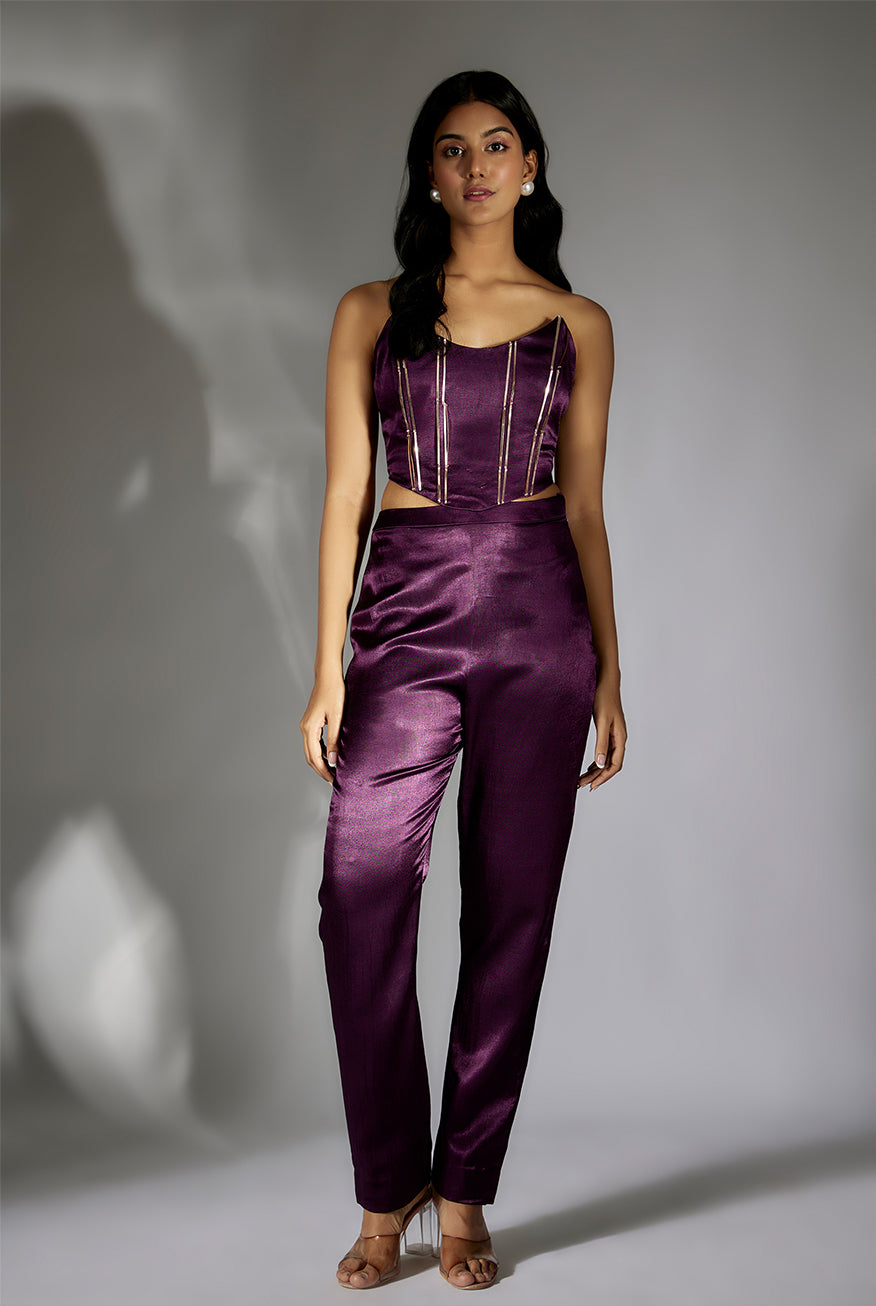 Purple Embroidered Corset with Pant