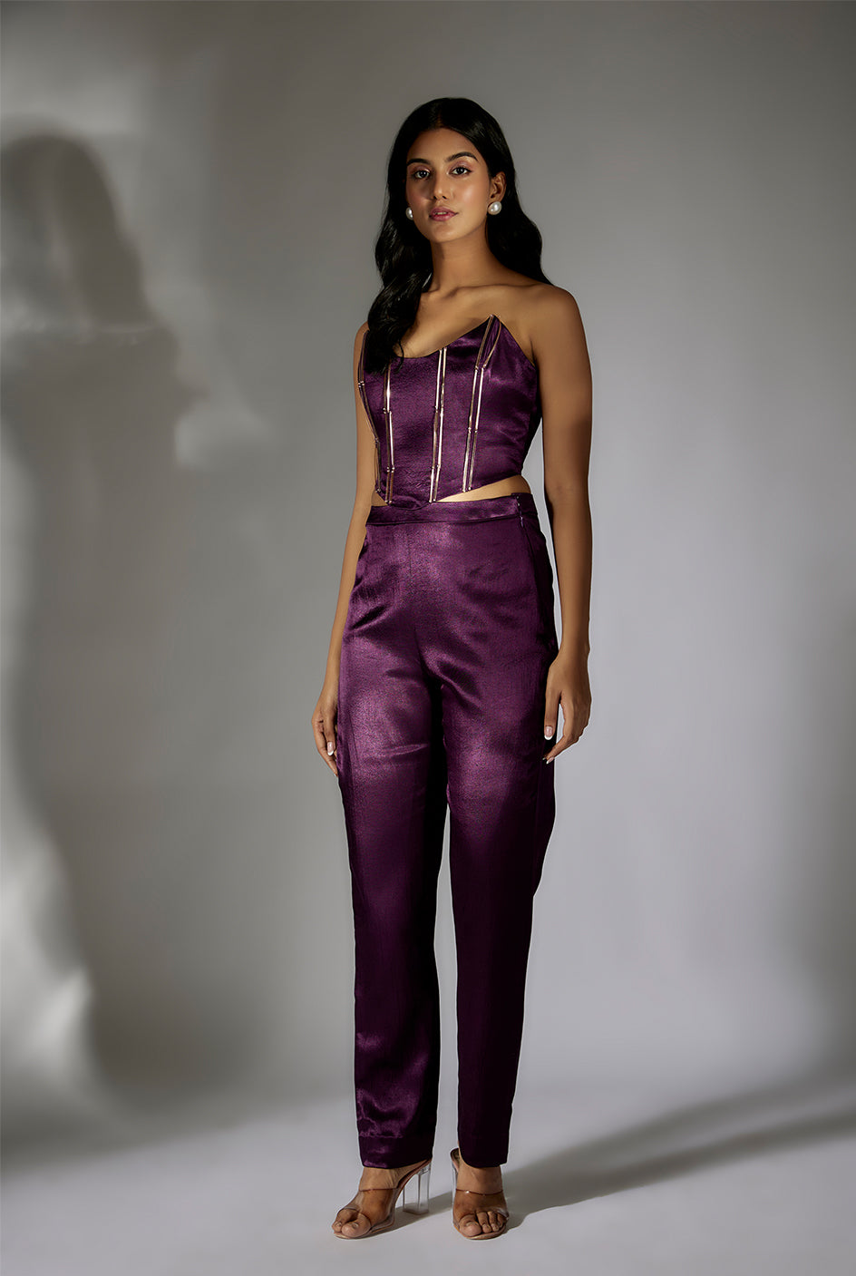 Purple Embroidered Corset with Pant