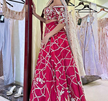 Red Embroidered Lehenga Set