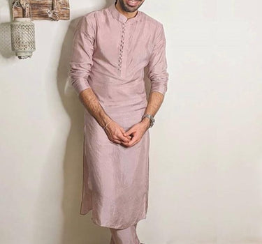 Dusted Lilac Kurta Set With Button