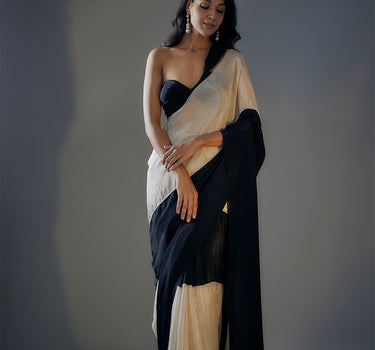 Black and Light Gold Tissue Saree Set