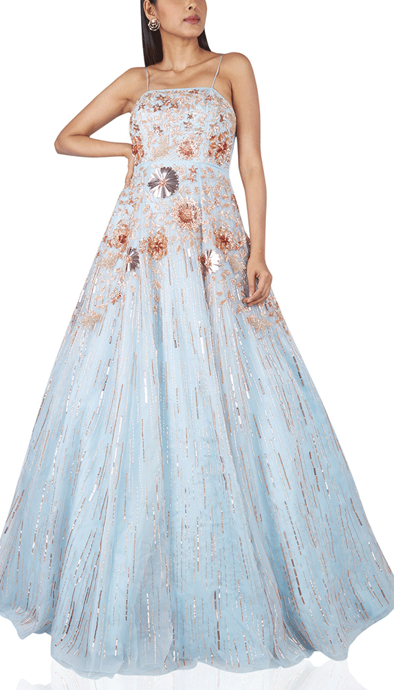 POWDER BLUE HEAVY EMBROIDERED GOWN