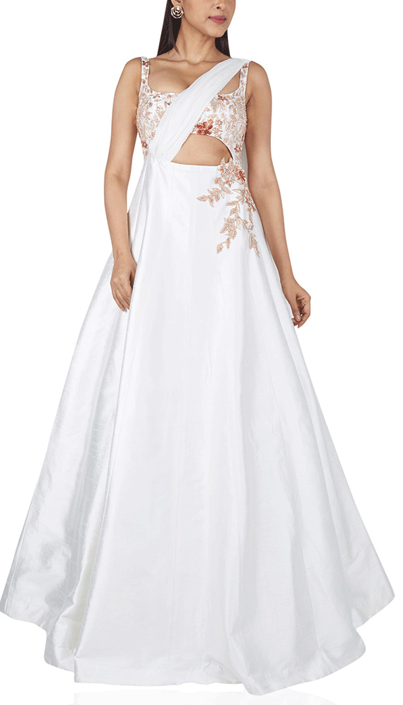 OFF WHITE GOWN WITH DRAPE