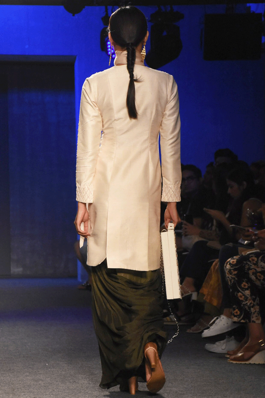 Cream Embroidered Jacket With Pleated Dhoti Pants