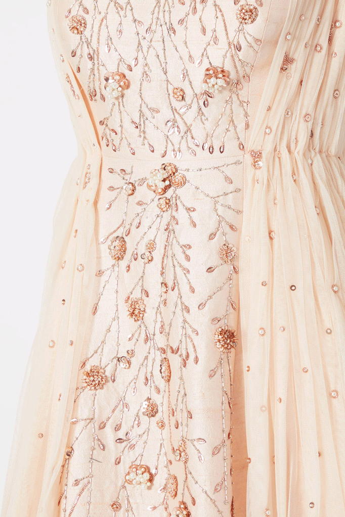 Peach Pink Embroidered Draped Gown