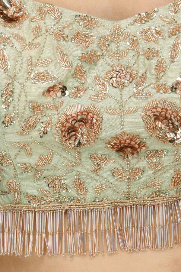 Green Heavy Embroidered Bridal Lehenga Set