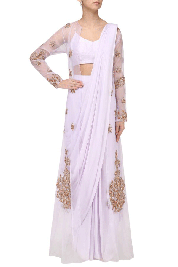 Lilac Drape Saree with Embroidered Jacket Overlay